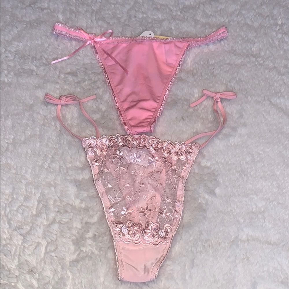 Two pink thong panties